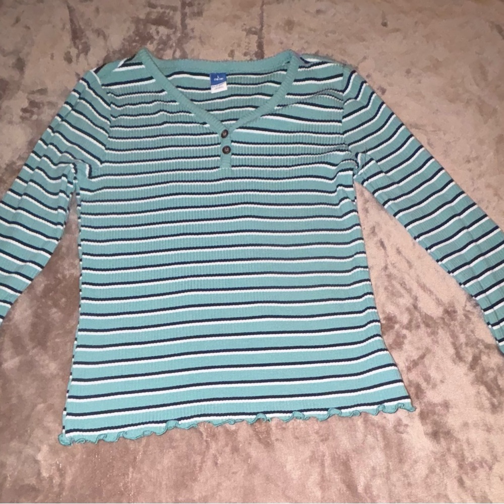 Old Navy Teal and Black Striped Long Sleeve Tee